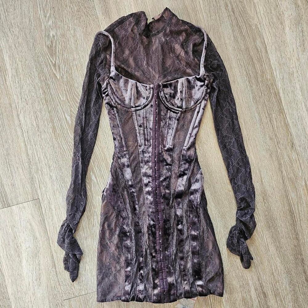 HOUSE OF CB 'Marica' Brown Velvet & Lace Corset Dress